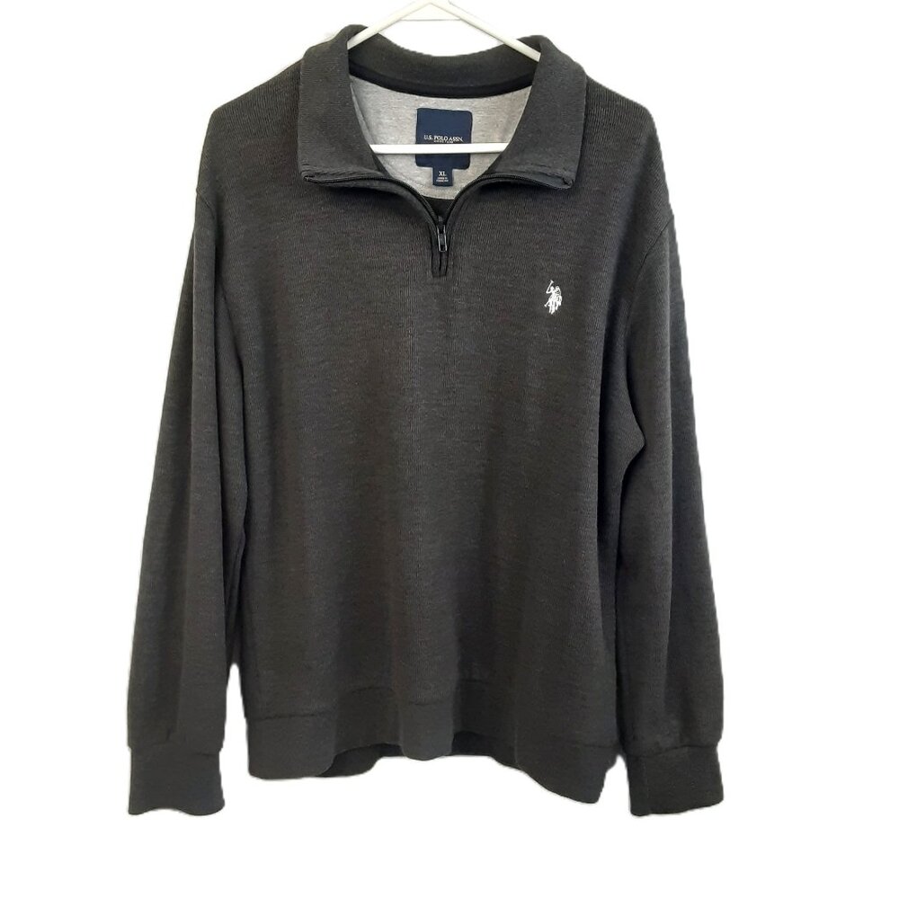 Vintage 90's US Polo  Men's Sweater Long Sleeve XL Gray Pullover 1/4 Zip